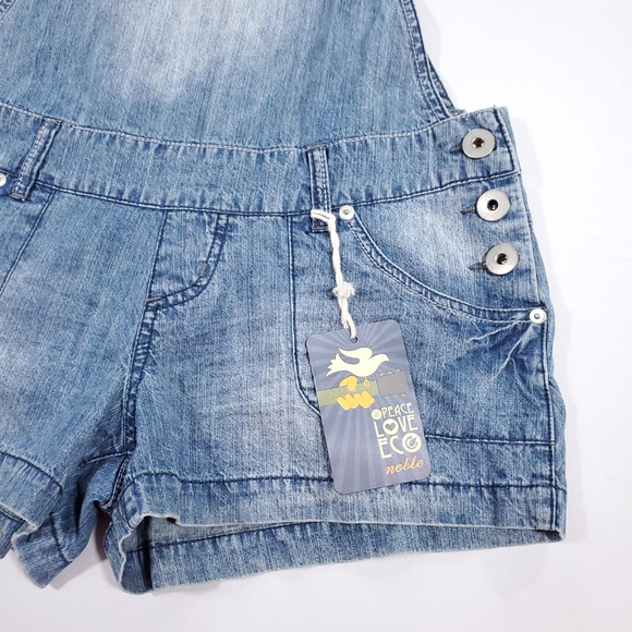 Noble Medium Wash Denim Overalls  Short-Alls NWT - Picture 3 of 4